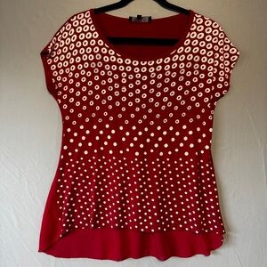 Bleu Petite Womens Polka Dot Tee Size Medium Red Sequin Sheer Christmas READ